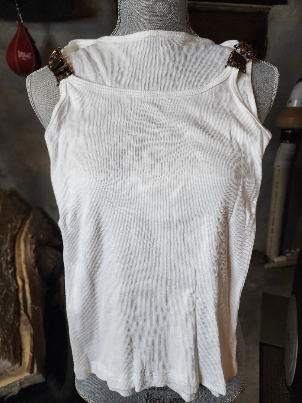 White Tank Top with Beaded Straps